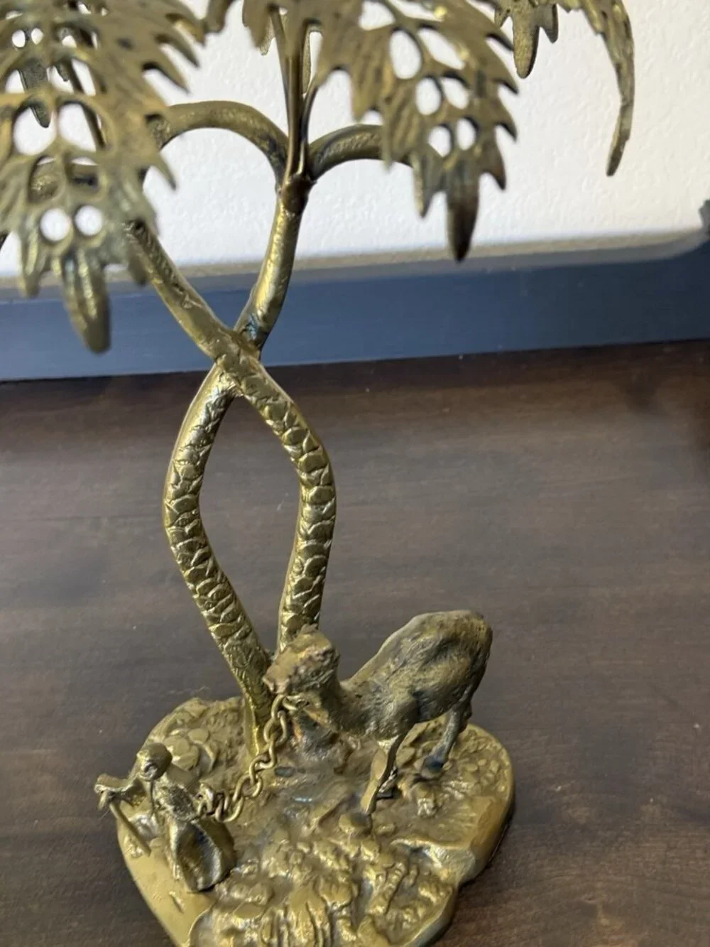 Vintage Bronze/Brass Sculpture Man with a Camel under a Palm Tree